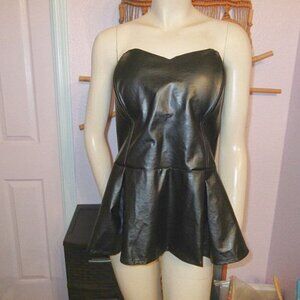 Vtg Y2K Faux Leather Bustier Corset Size 20 Peplum Boned Push Up Baddie Pin Up